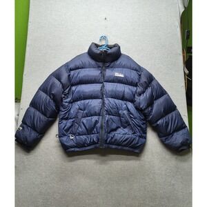 First Down Men Jacket L Navy Logo Embroidery Puffer Reversible Ripstop‎ Down Y2K